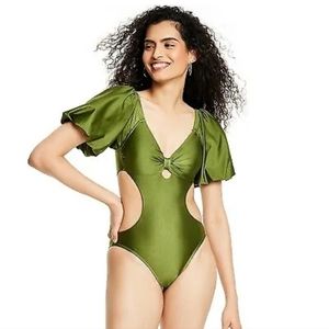 Women's Metallic Puff Sleeve Cut Out One Piece Swimsuit - Fe Noel x Target